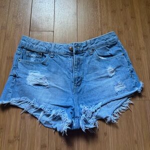 H&M Blue Jean Shorts Distressed Frayed Hem